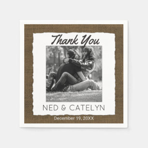 Aangepaste foto en monogram   Rustieke Burlap Wedd Servetten