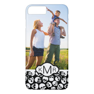 Aangepaste foto- en monogram-Skulls in zwart Patro iPhone 8 Plus / 7 Plus Hoesje