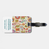 Aangepaste foto en monogramkleur bloem en uil bagagelabel (Achterkant horizontaal)