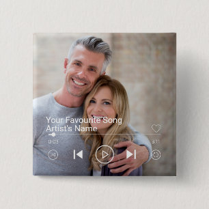 Aangepaste foto- en muziek-afspeellijst vierkante button 5,1 cm