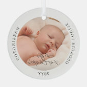 Aangepaste foto en naam Baby's eerste Kerstmis Glas Ornament (Achterkant)