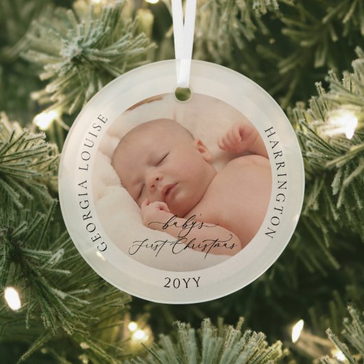 Aangepaste foto en naam Baby's eerste Kerstmis Glas Ornament (Insitu)
