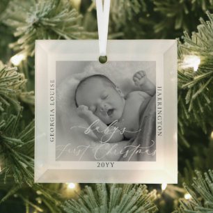 Aangepaste foto en naam Baby's eerste Kerstmis Glas Ornament