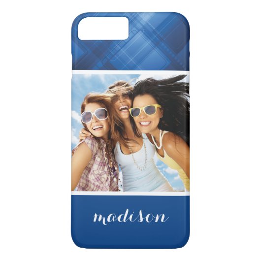 Aangepaste foto en naam donkerblauwe hi-tech achte Case-Mate iPhone case (Achterkant)