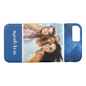Aangepaste foto en naam donkerblauwe hi-tech achte Case-Mate iPhone case (Achterkant (Horizontaal))