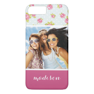 Aangepaste foto en naam Elegant roze rozen 4 iPhone 8 Plus / 7 Plus Hoesje