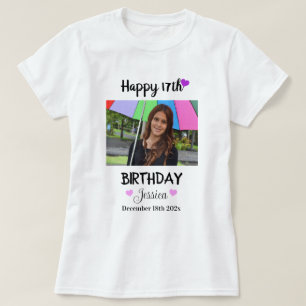 Aangepaste foto en naam Happy 17th Birthday Womens T-shirt