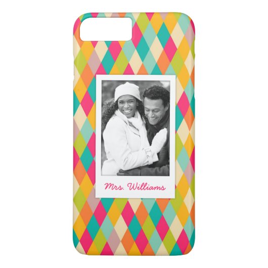 Aangepaste foto en naam Harlequin  patroon Case-Mate iPhone Case (Achterkant)