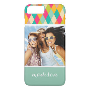 Aangepaste foto en naam Harlequin  patroon iPhone 8 Plus / 7 Plus Hoesje