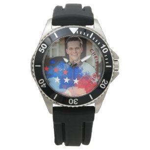 Aangepaste foto en naam met Amerikaanse vlag Horloge