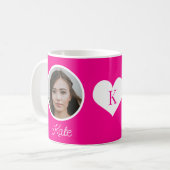 Aangepaste foto en naam monogrammed hot pink koffiemok (Voorkant links)