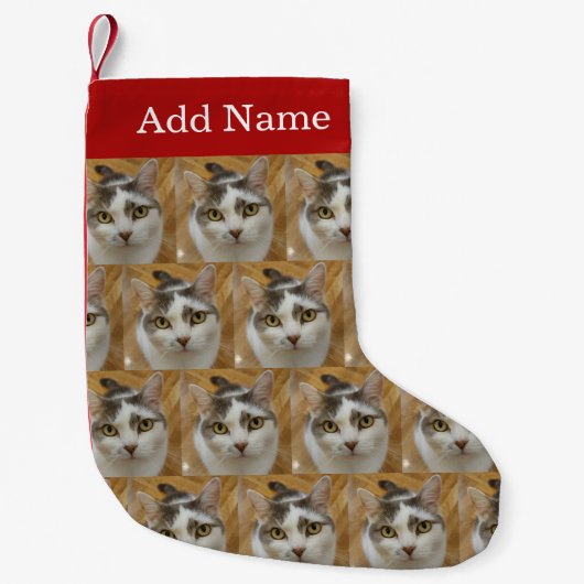 Aangepaste foto en naam op maat kleine kerstsok (Voorkant)