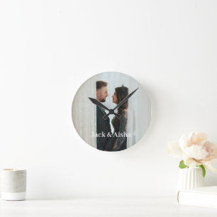 Aangepaste foto en naam paar zakhorloge ronde klok
