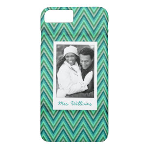 Aangepaste foto en naam Zig Zag Striped Background iPhone 8 Plus / 7 Plus Hoesje