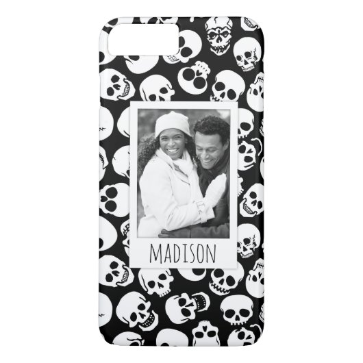 Aangepaste foto- en naamskulls in het zwarte patro Case-Mate iPhone case (Achterkant)