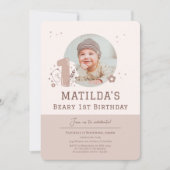 Aangepaste foto en Schattige Beer 1e verjaardag ui Kaart (Voorkant)