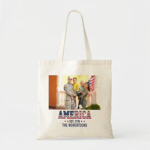 Aangepaste foto en tekst Amerika Est 1776 Patriott Tote Bag