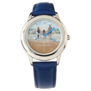 Aangepaste foto en tekst Bekijk uw eigen ontwerp Horloge