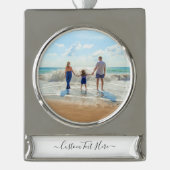 Aangepaste foto en tekst - Uniek uw eigen ontwerp Verzilverd Banner Ornament (Voorkant)