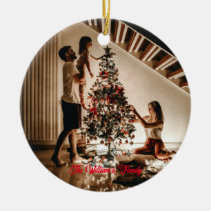 Aangepaste foto- en tekstfamilie keramisch ornament