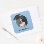 Aangepaste foto- en tekstgraduatiecap vierkante sticker (Envelop)