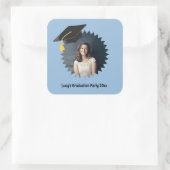 Aangepaste foto- en tekstgraduatiecap vierkante sticker (Tas)