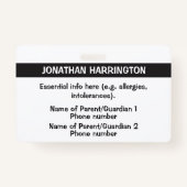 Aangepaste foto- en tekstnamen van Kinderen-ID Badge (Achterkant)