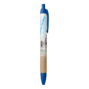 Aangepaste foto- en tekstpen met uw fotoontwerp blauwe inkt pen