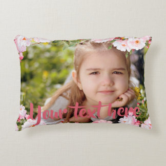 Aangepaste foto- en tekstroze Cherry Blossom Borde Accent Kussen