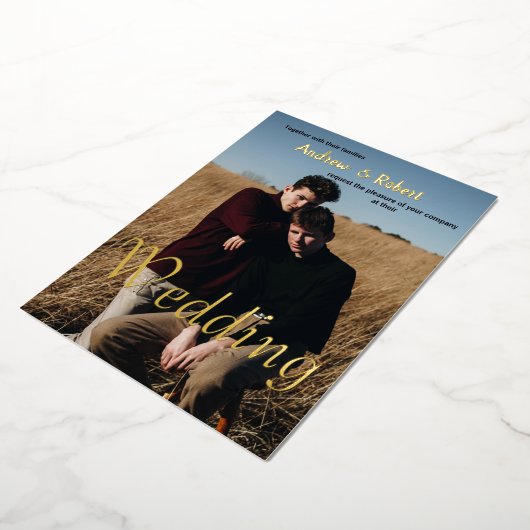 Aangepaste foto- en waterverf-regenboogbruiloft folie uitnodiging (Gedraaid)