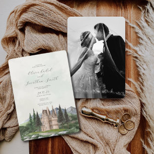 Aangepaste foto Engels herenhuis bruiloft Kaart