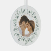 Aangepaste foto Eucalyptus bruiloft Sla de datum o Glas Ornament (Voorkant Rechts)