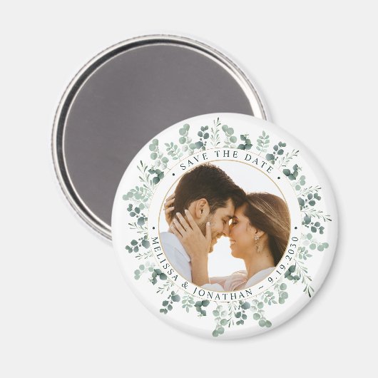 Aangepaste foto Eucalyptus bruiloft Sla de datum o Magneet (Voorkant / Achterkant)