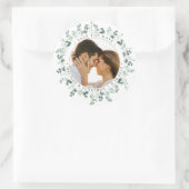 Aangepaste foto Eucalyptus bruiloft Sla de datum o Ronde Sticker (Tas)