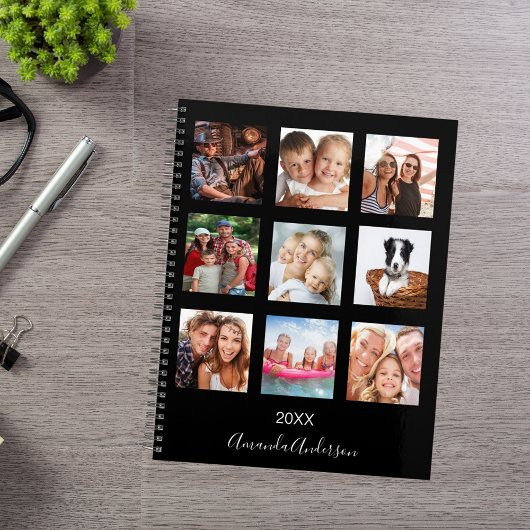 Aangepaste foto familie collage monogram zwart 202 planner