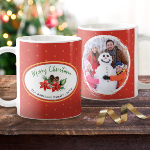 Aangepaste foto familie Kerst Poinsettia Koffiemok