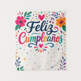 Aangepaste foto Feliz Cumpleaños Spaanse bloemen Wandkleed