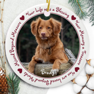 Aangepaste foto foto Red Pet Memorial Keramisch Ornament