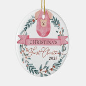Aangepaste foto gepersonaliseerde baby's 1e Kerstm Keramisch Ornament (Rechts)