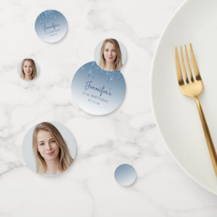 Aangepaste foto glam blauwe glitterspetters 21e ve confetti