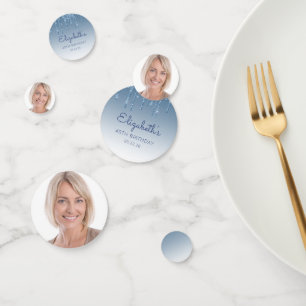 Aangepaste foto glam blauwe glitterspetters 40e ve confetti