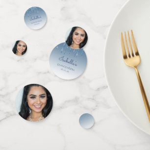 Aangepaste foto glam blauwe glitterspetters Quince Confetti