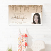 Aangepaste foto Gold Glitter Drip 18e verjaardag Spandoek (Insitu)