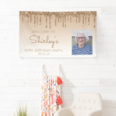 Aangepaste foto Gold Glitter Drip 90e verjaardag Spandoek (Insitu)