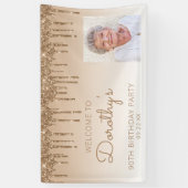 Aangepaste foto Gold Glitter Drip 90e verjaardag Spandoek (Verticaal)