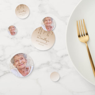 Aangepaste foto Gold Glitter Drip 90th Birthday Confetti