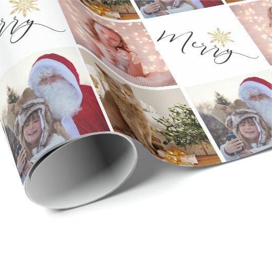 Aangepaste foto Gold Glitter Snowflake kerstmis Cadeaupapier (Rol Hoek)