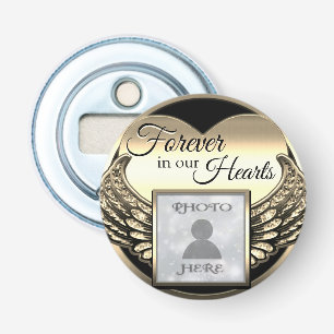 Aangepaste foto Gold Memorial Heart Button Flesopener