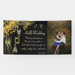 Aangepaste foto Gold Skulls Halloween Wedding Spandoek