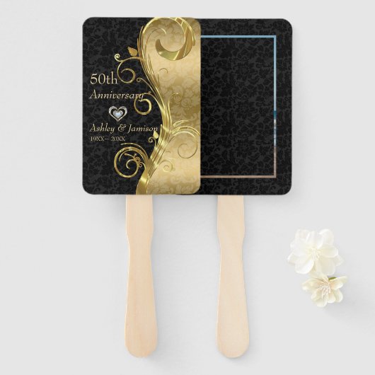 Aangepaste foto Golden Damask Handwaaier (Voorkant en achterkant)